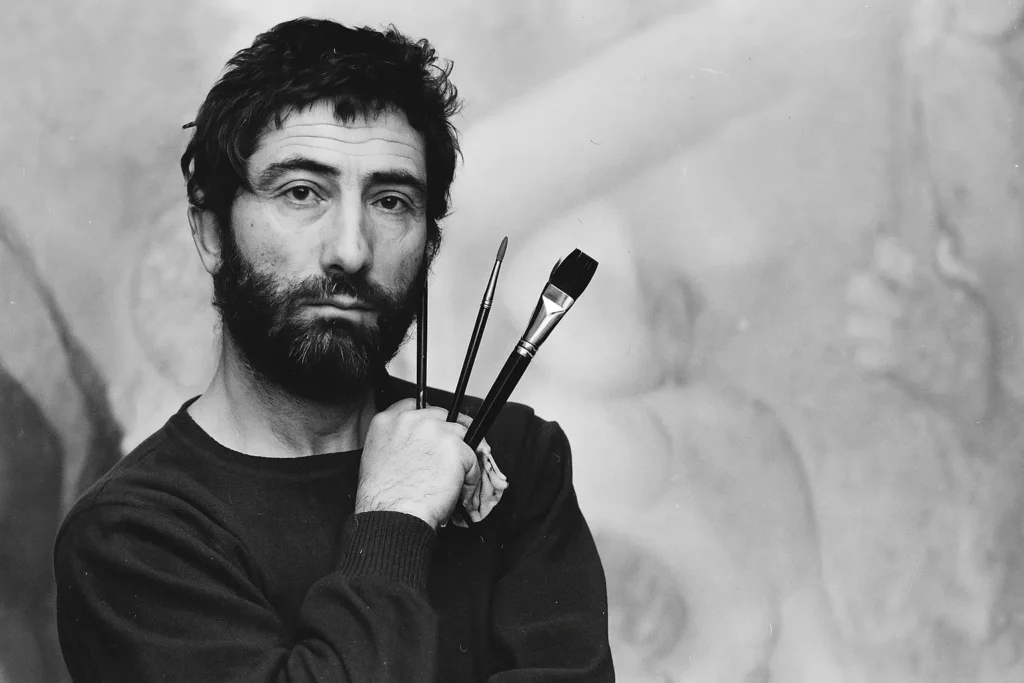 Slikar Ljubomir Popović u svom ateljeu 1971. godine