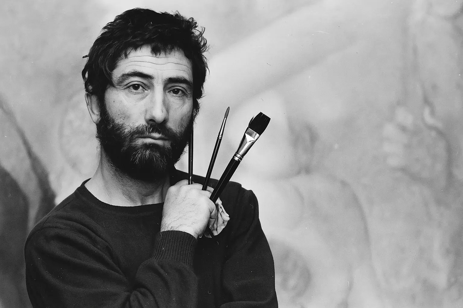 Slikar Ljubomir Popović u svom ateljeu 1971. godine